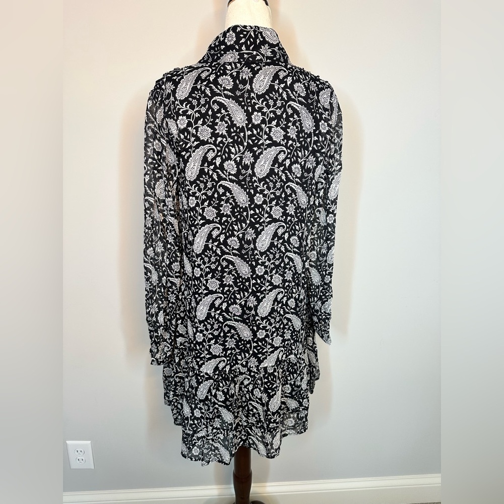 Sz XS Cleobella Betz Mini dress black white paisley long sleeve button down - Picture 8 of 12